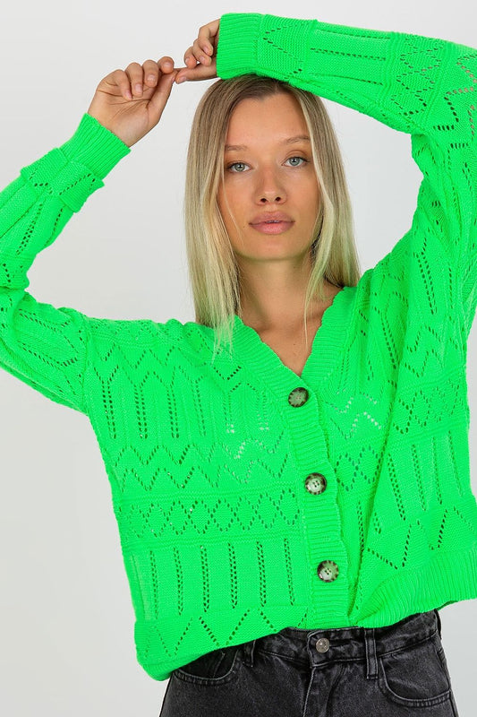  “Green Breezy Charm Openwork Cardigan, side view”