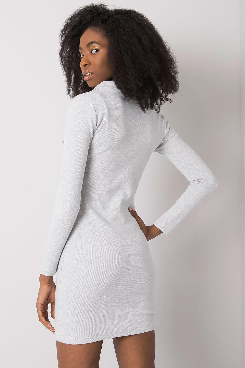  “Grey Ribbed Elegance Bodycon Dress, back view”