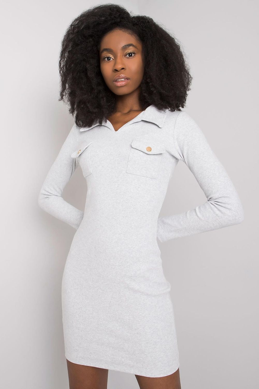 “Grey Ribbed Elegance Bodycon Dress, standalone image”