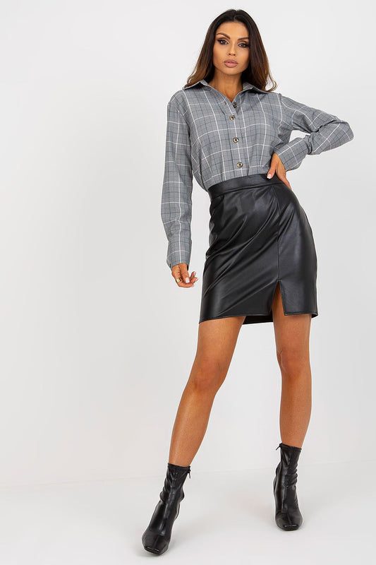  “Sleek Edge Faux Leather Mini Skirt in Black, front view”