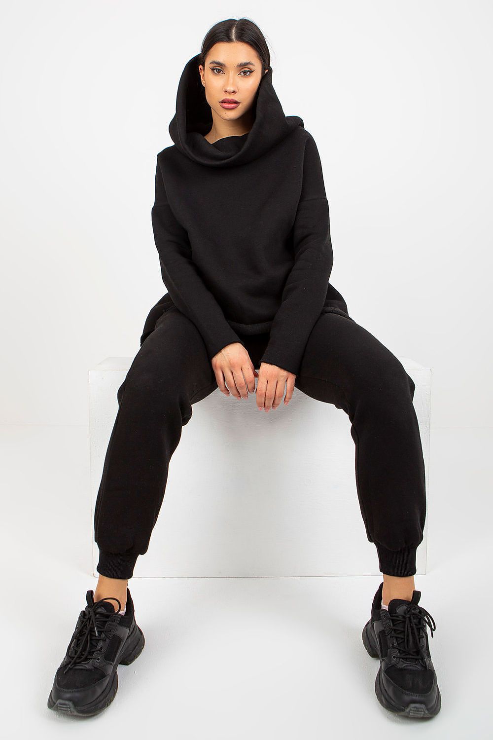 Black women’s hooded sweatshirt and pants set full view