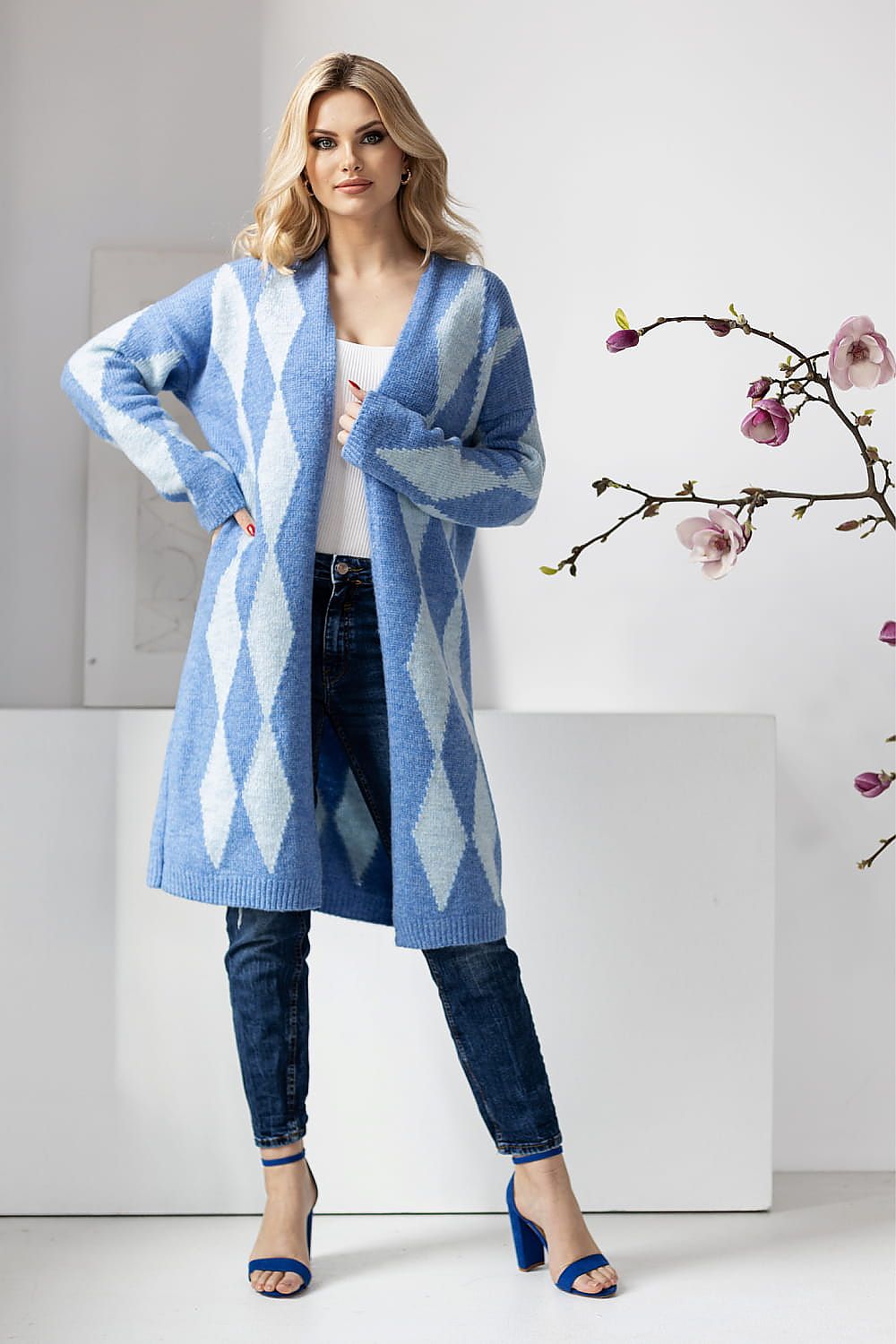  multi geometric pattern loose-fit cardigan for women.