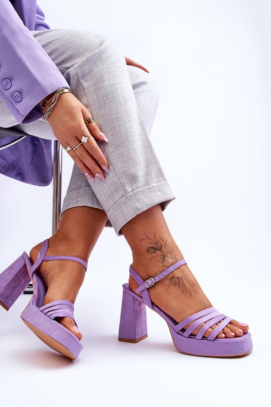  Velvet Lift Block Heel Sandals in Violet – Front View 1