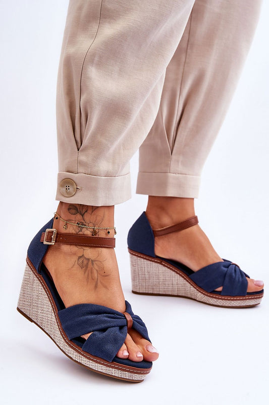 Summer Stride Fabric Heel Sandals in Navy-Blue – Front View 1