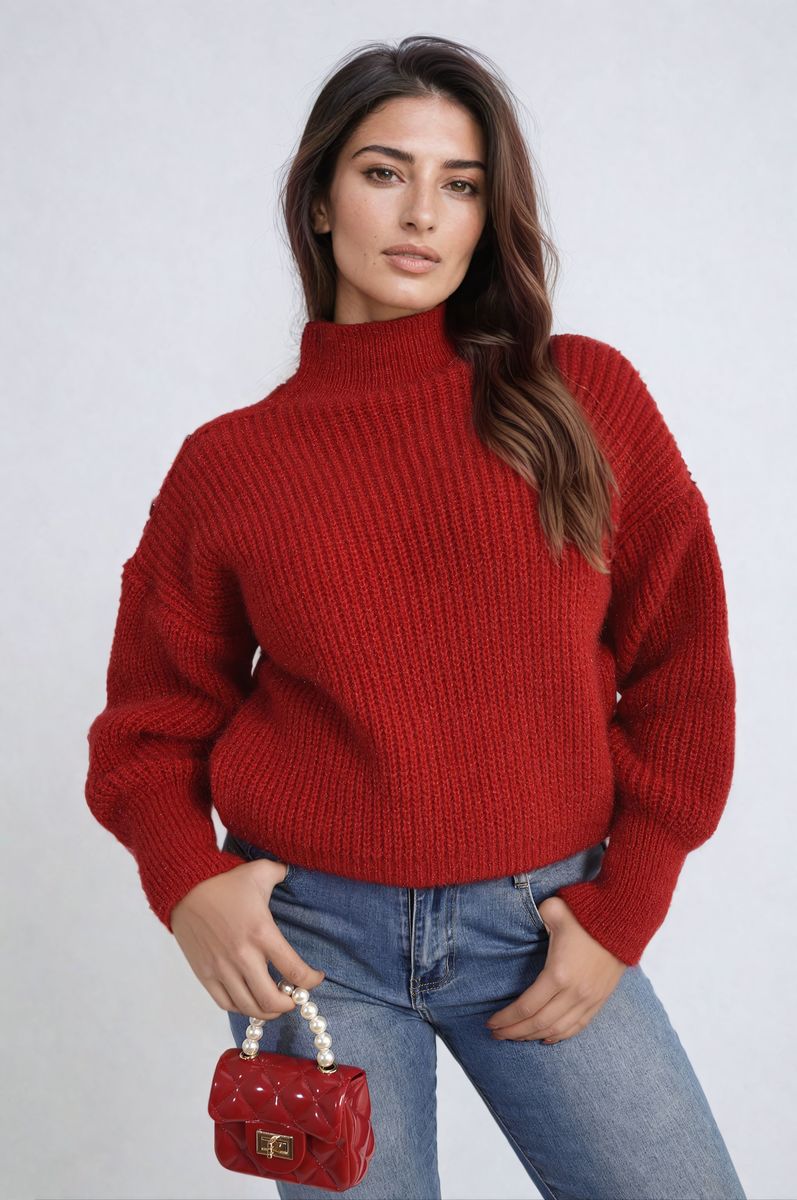 Buttons Long Sleeves Chunky Knit Top