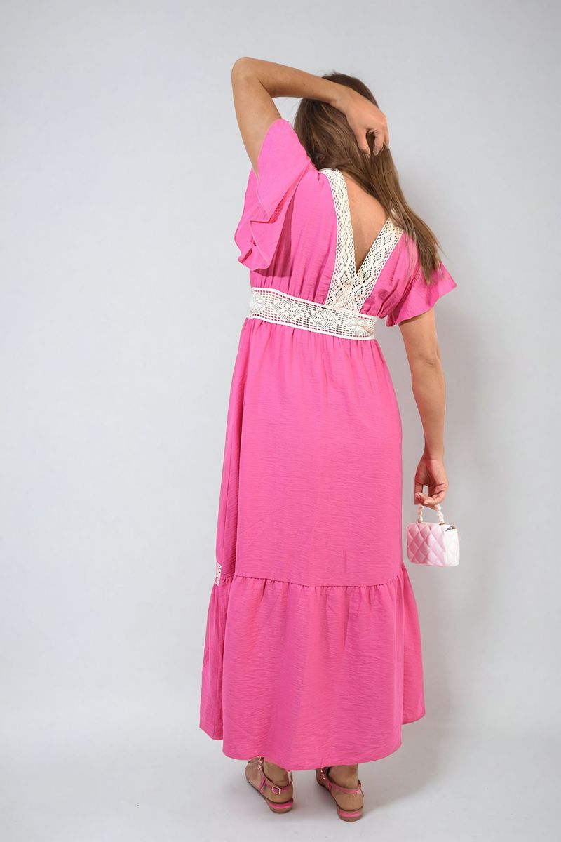 V-neck Lace Trim Maxi Dress