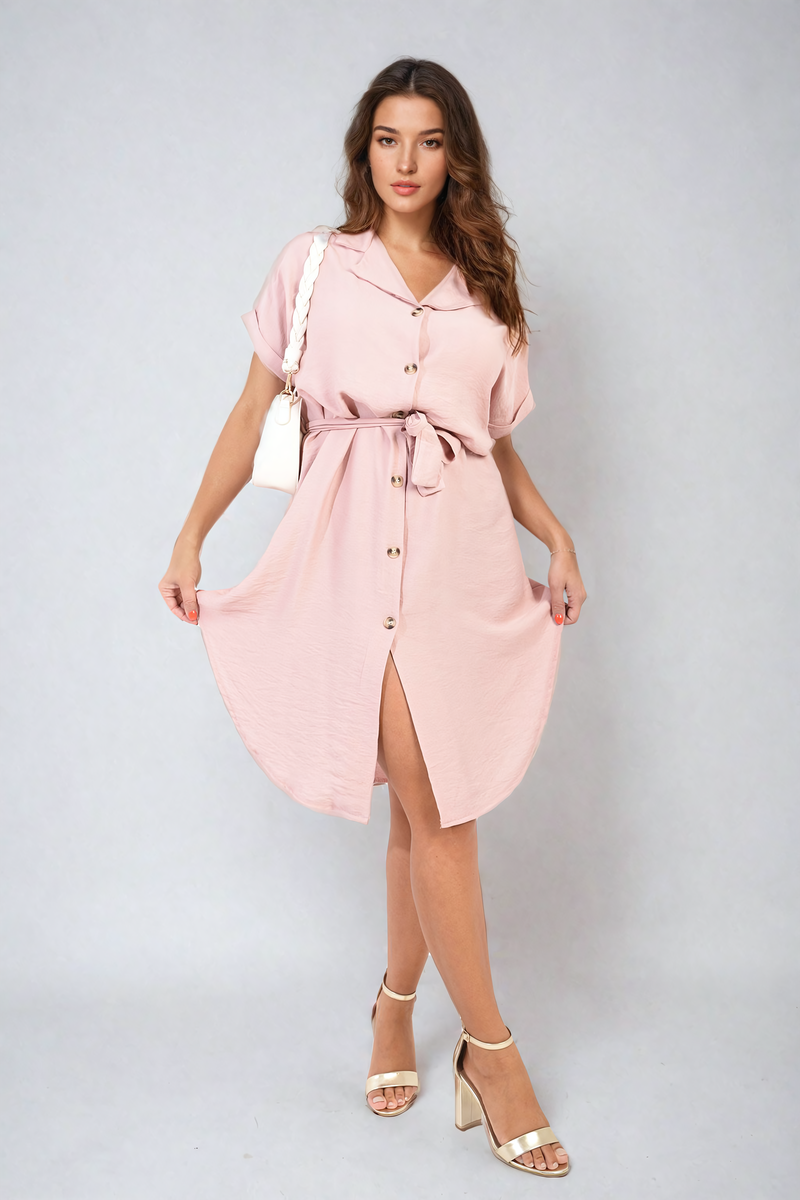 Button Down Belted Mini Dress