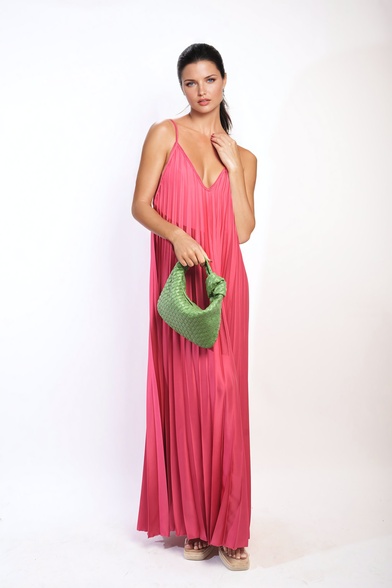 Pleated Strappy Maxi Dress