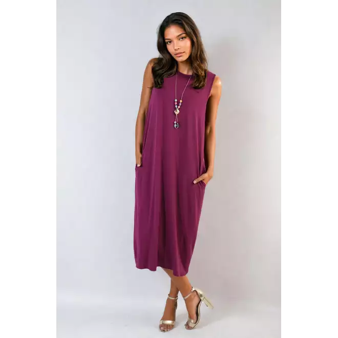 Sleeveless Slit Midi Dress with Side Pockets