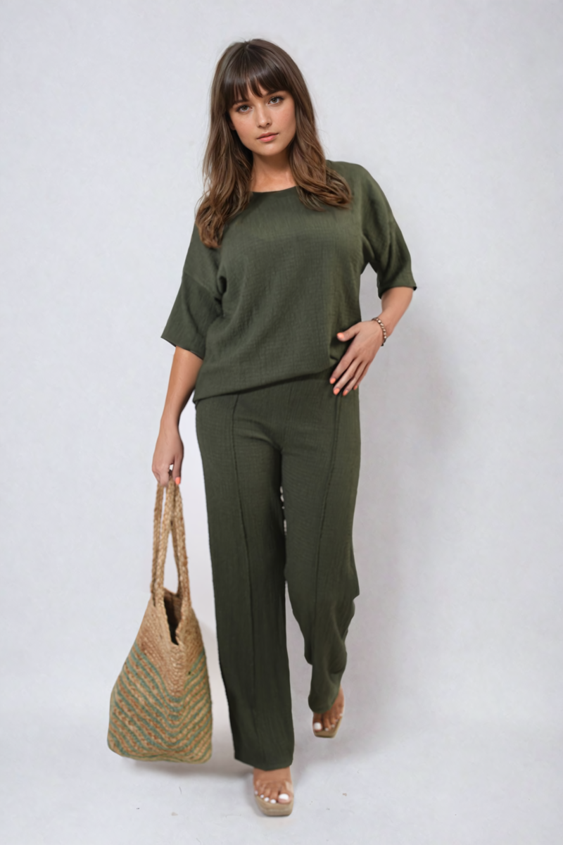 Cheesecloth Pattern Top and Trouser Co-ord Set