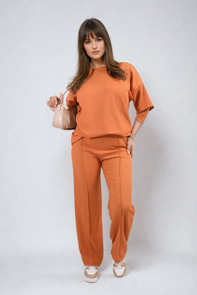 Cheesecloth Pattern Top and Trouser Co-ord Set