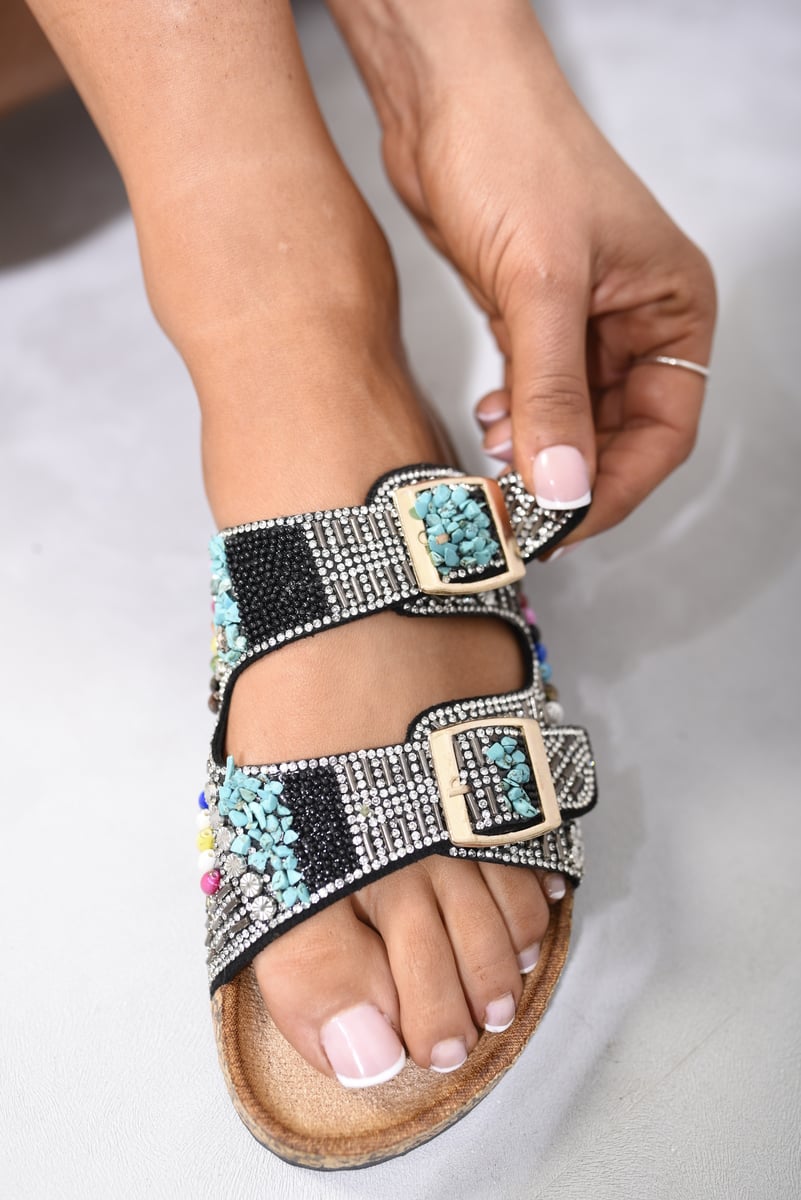 Double Buckle Jewelled Sandals