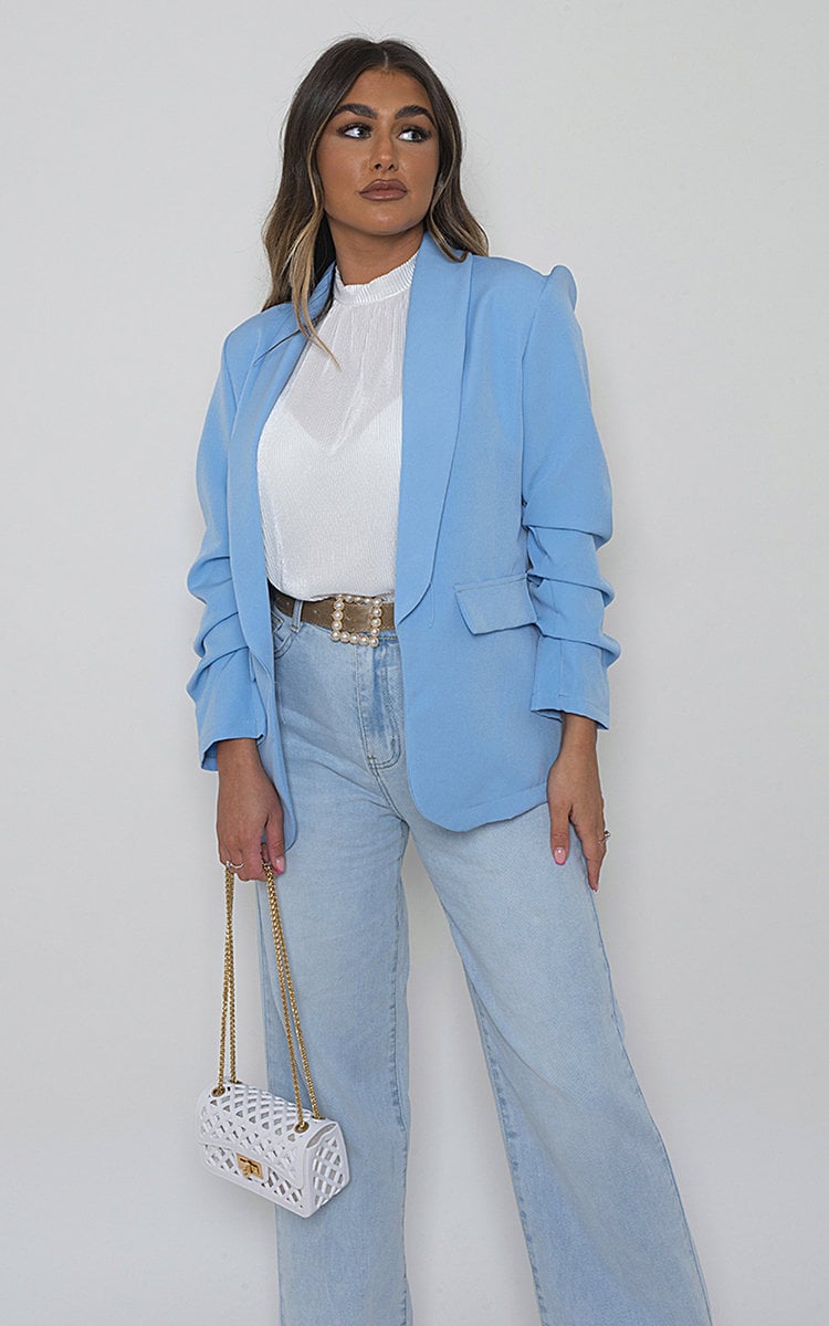 Ruched Sleeve Blazer With Side Pockets