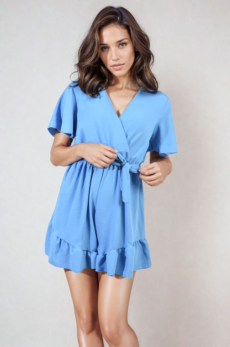 Belted Wrap-Over Frill Playsuit