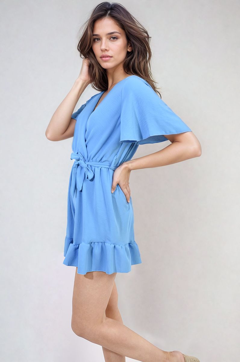 Belted Wrap-Over Frill Playsuit