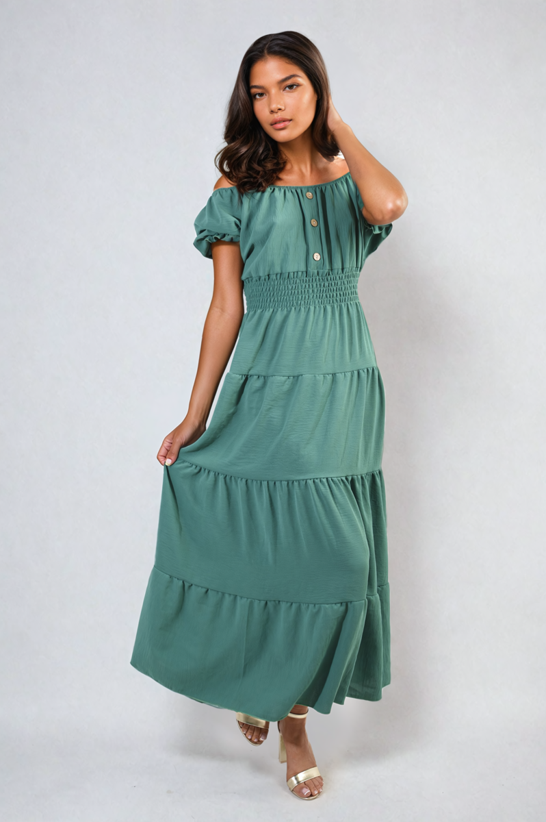 Smocked Waist Tiered Midi Dress