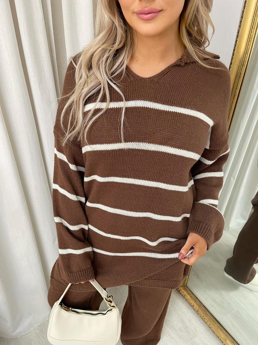 Loose Striped Knitted Top and Trouser Co-ord Set