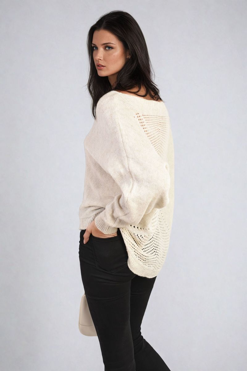 Crew Neck Back Patterned Knitted Jumper