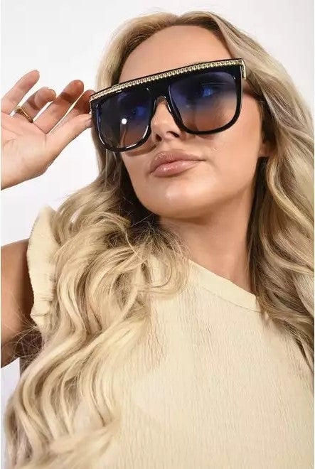 Square Oversized Sunglasses with Gold Stripe