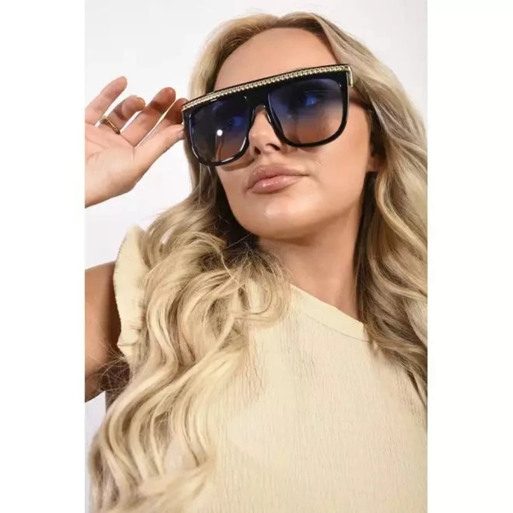 Square Oversized Sunglasses with Gold Stripe