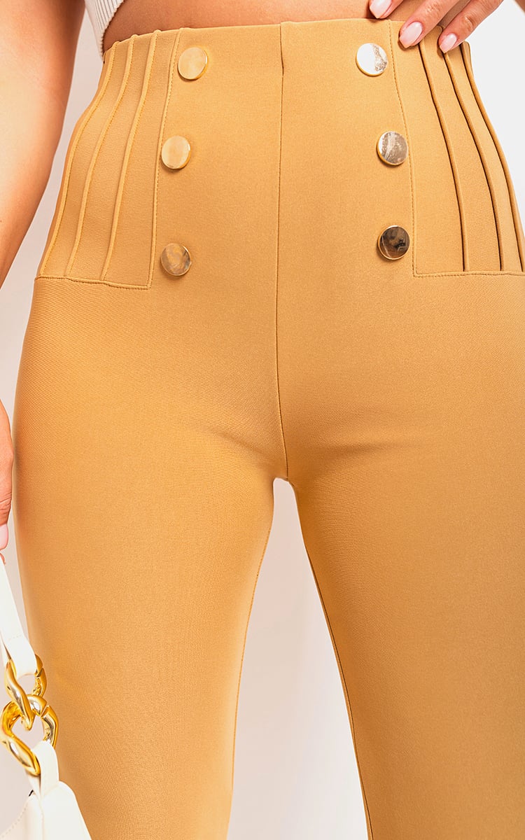 High Waisted Button Front Detail Trouser