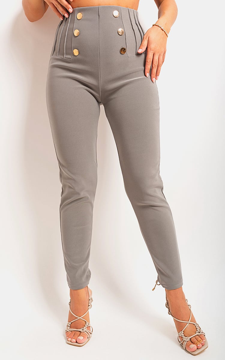 High Waisted Button Front Detail Trouser