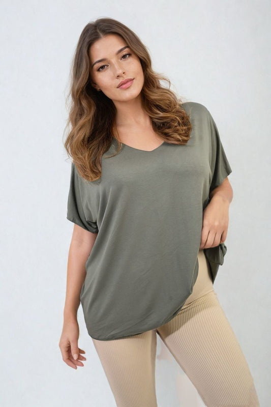 Short Sleeve V-Neck Loose Top