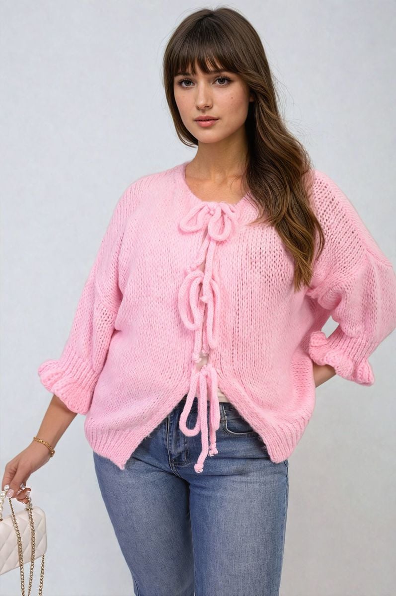 Tie Front Detail Chunky Knit Jumper