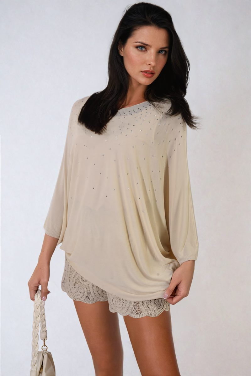 Round Neck Studded Oversized Top