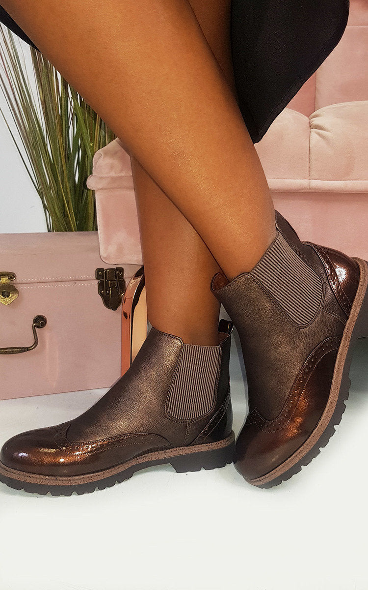 Faux Leather Brogue Chelsea Boots