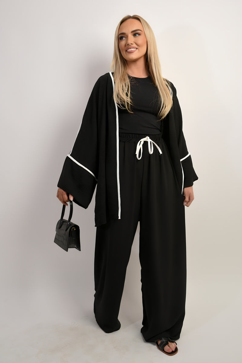 Contrast Trim Oversized Cardigan & Wide Leg Co-ord Set