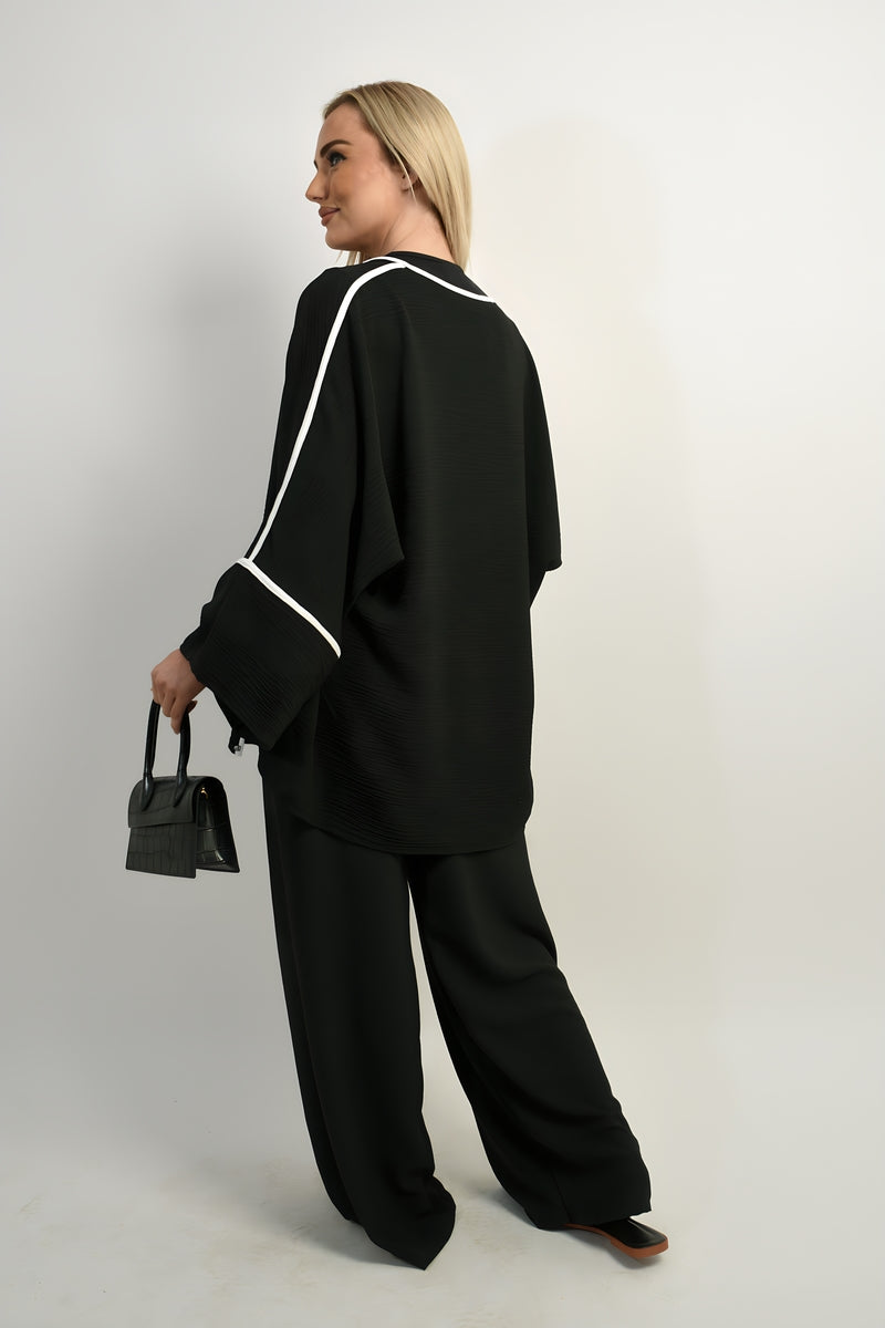 Contrast Trim Oversized Cardigan & Wide Leg Co-ord Set