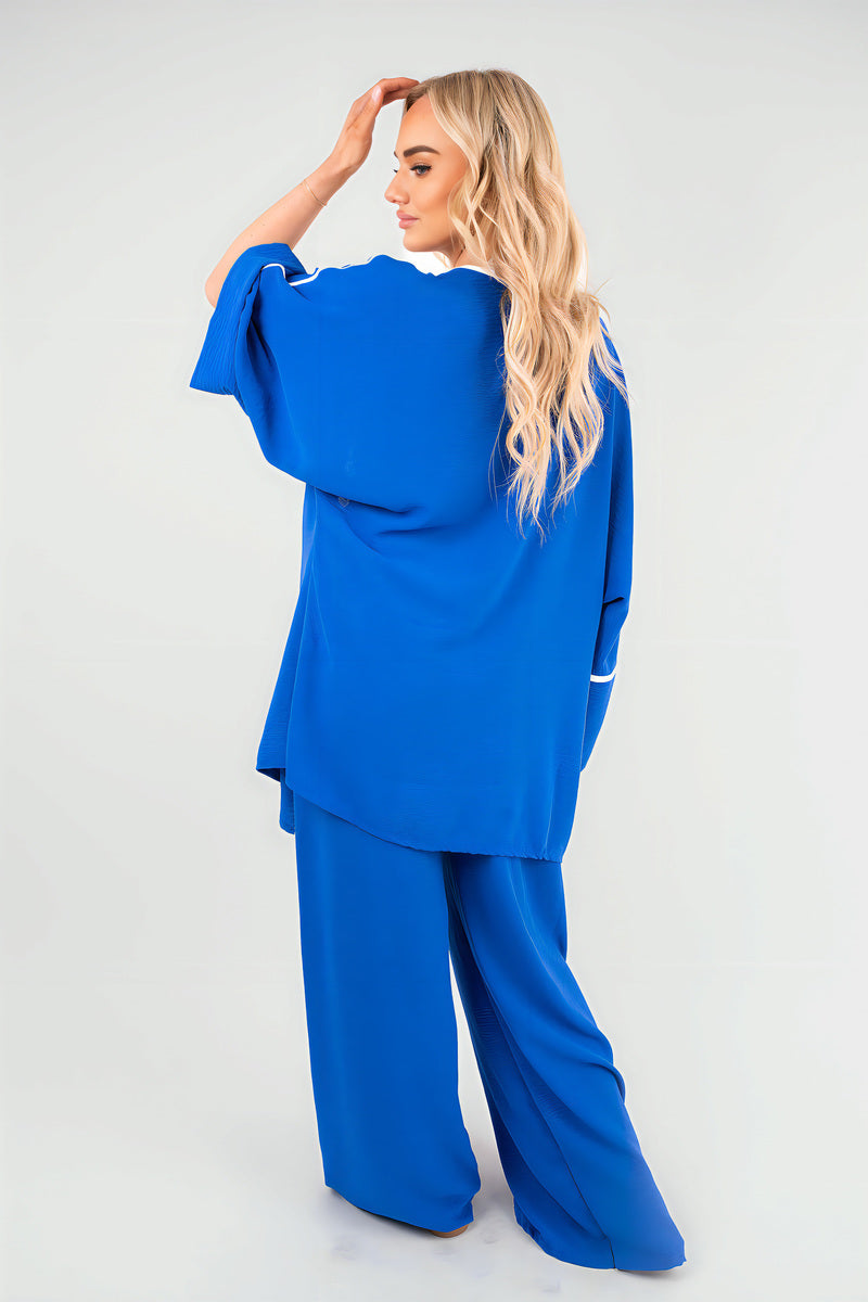 Contrast Trim Oversized Cardigan & Wide Leg Co-ord Set