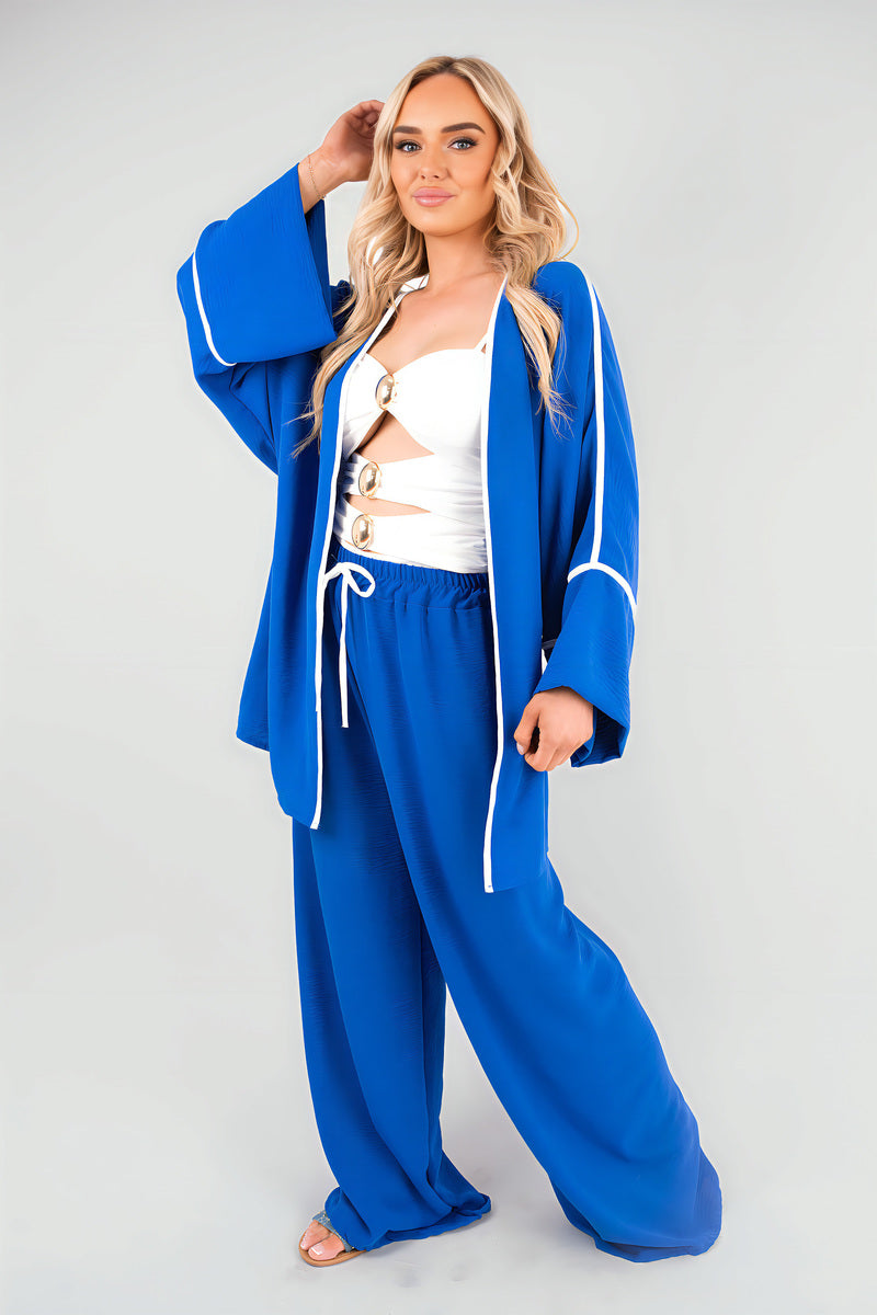 Contrast Trim Oversized Cardigan & Wide Leg Co-ord Set