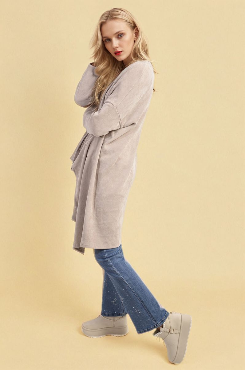 Open Front Long Back Knitted Cardigan