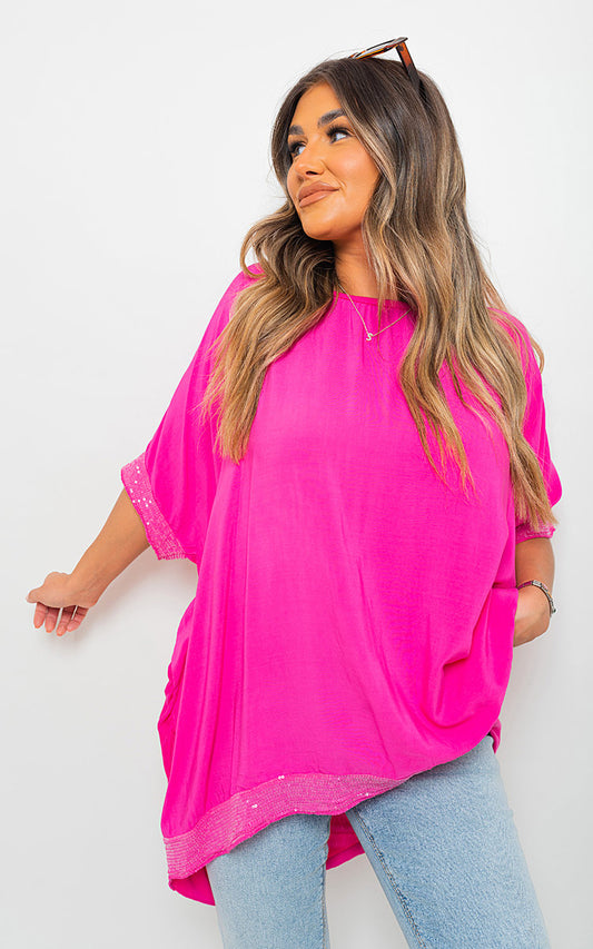 Oversized Sequin Trim Top