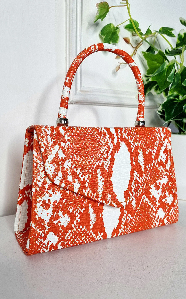 Faux Leather Printed Fold Over Bag