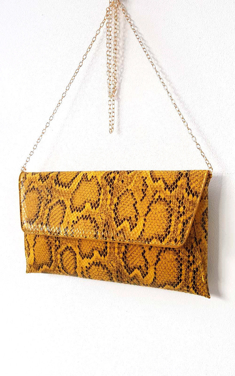 Snake Print Envelope Clutch Bag