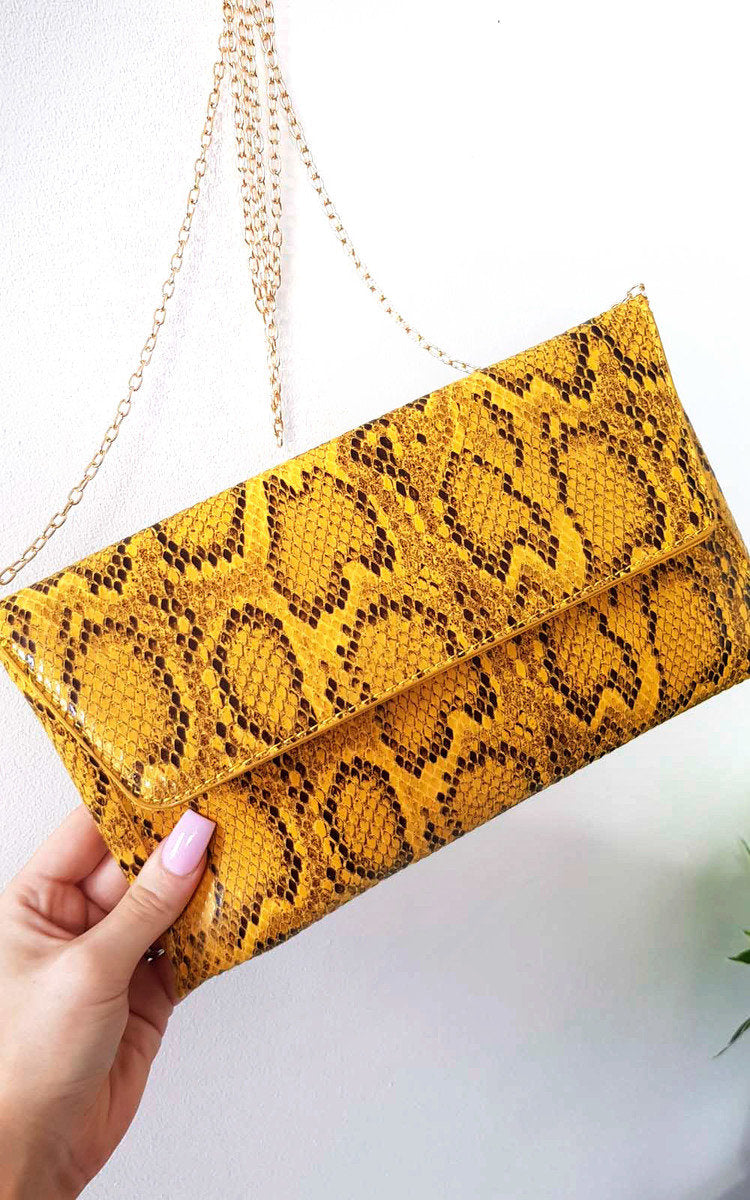 Snake Print Envelope Clutch Bag