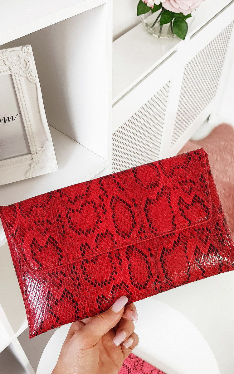 Snake Print Envelope Clutch Bag