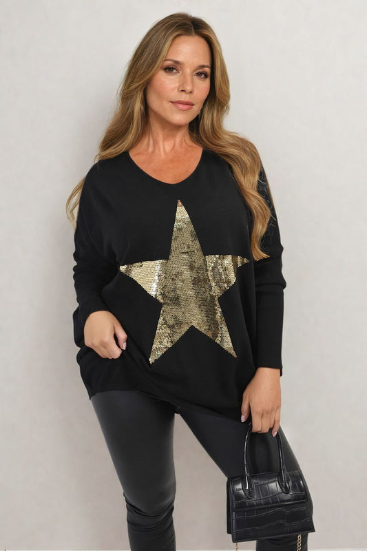 Sequin Star Oversized Knitted Jumper