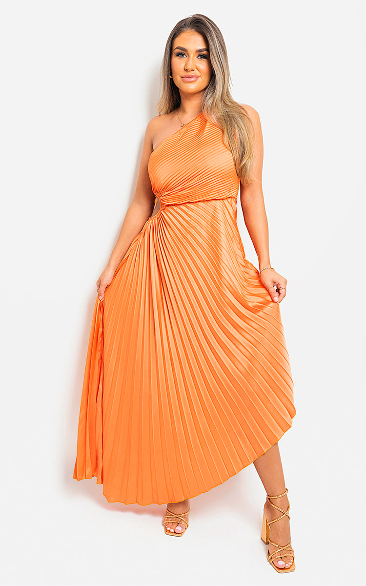 One Shoulder Cut Out Pleated Party Dress