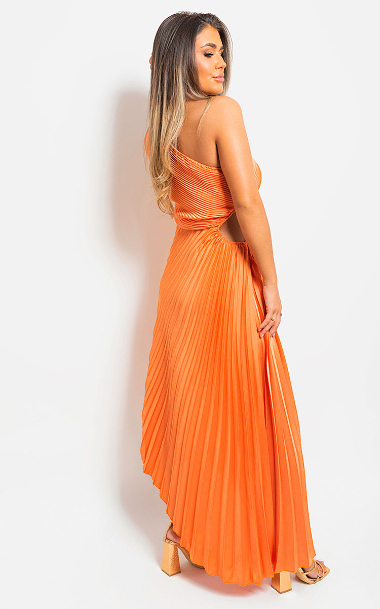 One Shoulder Cut Out Pleated Party Dress