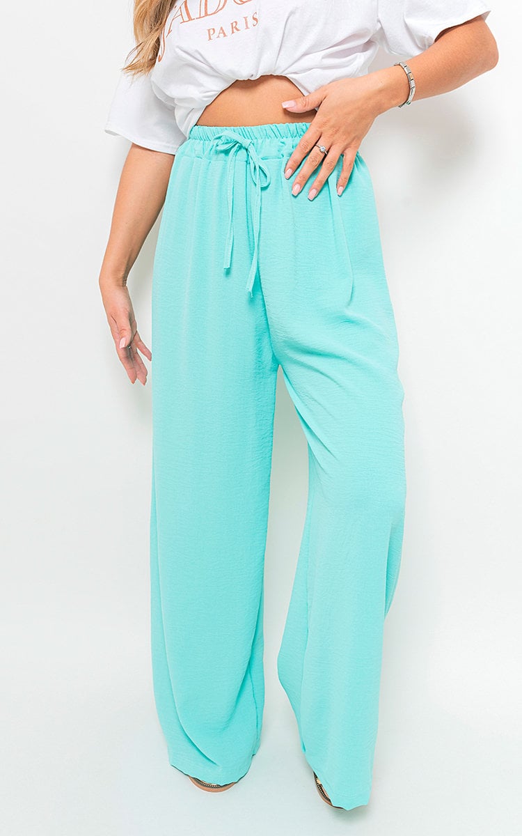 Drawstring Gathered Waist Wide Leg Trouser