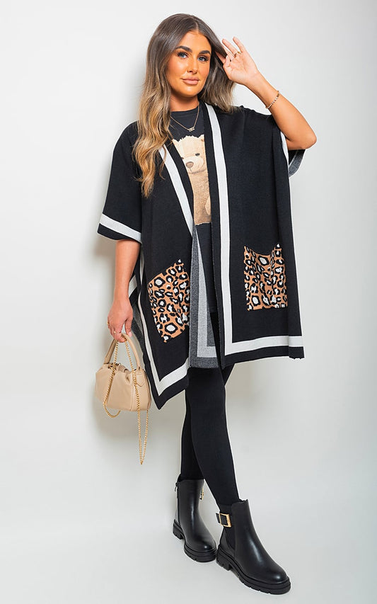 Leopard Pocket Wrap Knitted Cardigan