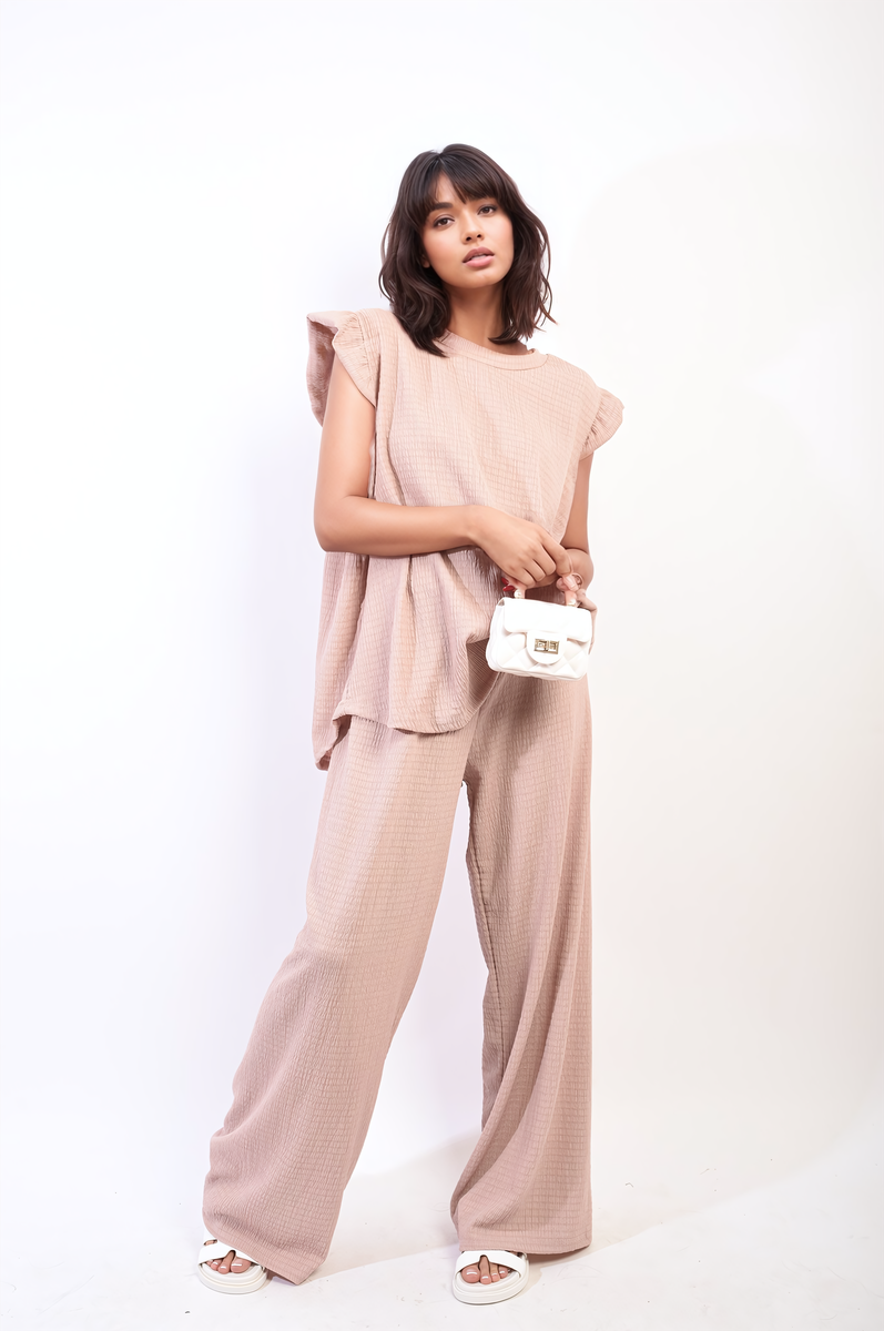 Ruffle Trim Top and Wide Leg Trouser Co-ord Set