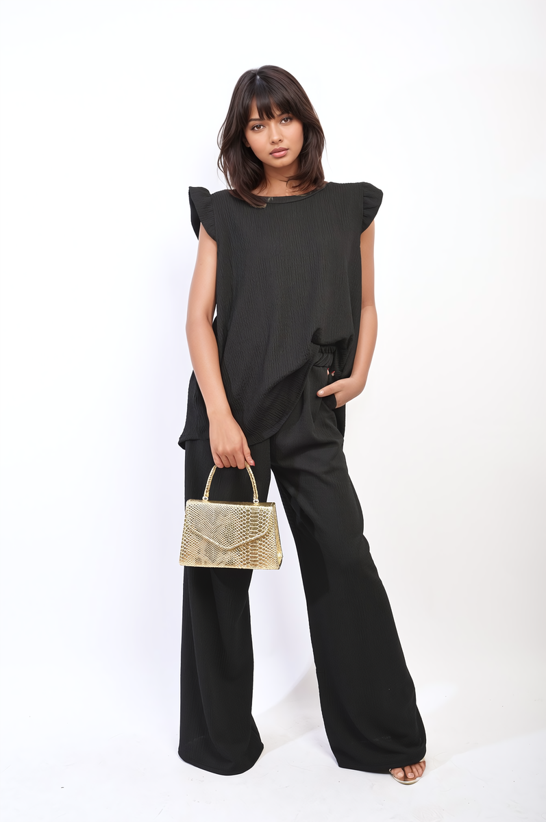 Ruffle Trim Top and Wide Leg Trouser Co-ord Set