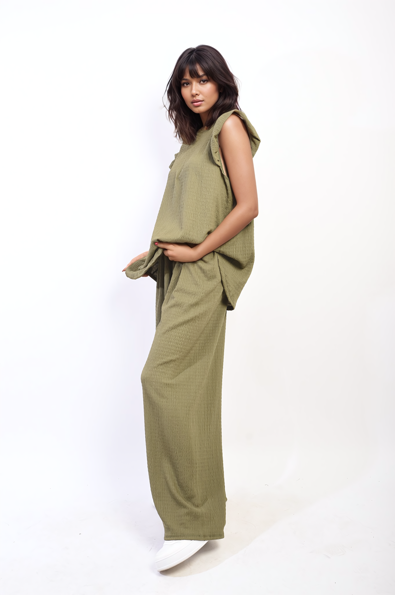 Ruffle Trim Top and Wide Leg Trouser Co-ord Set