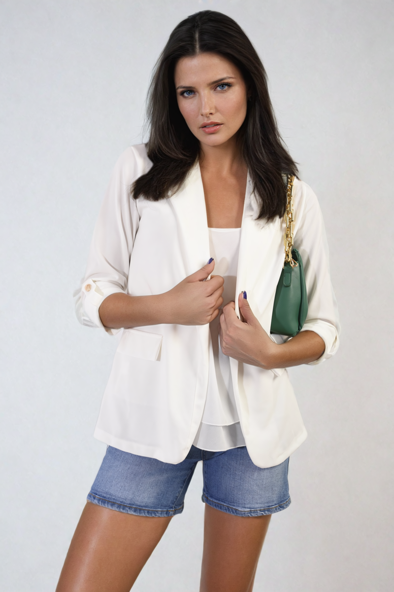 Longline Open Front Blazer Jacket with Front Pockets