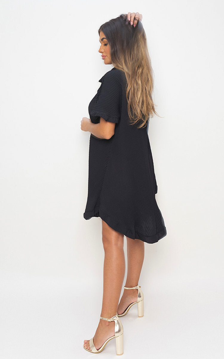 Button Down Oversized Ruffle Short Sleeve Mini Dress